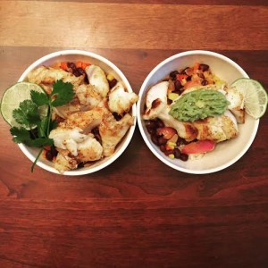 Fish taco bowl (mine's without the cilantro because ew).