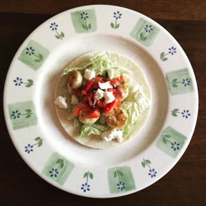 Chipotle Lime Shrimp Tacos with Strawberry Salsa - I would push people out of the way for this.