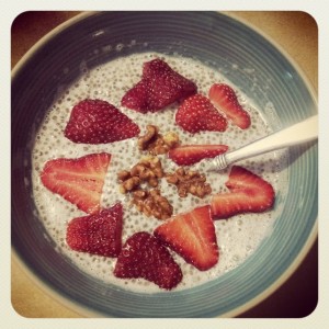Vanilla Chia Pudding with Candied Walnuts and Fresh Berries