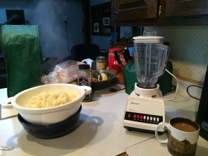 Steaming cauliflower and my ancient blender. 