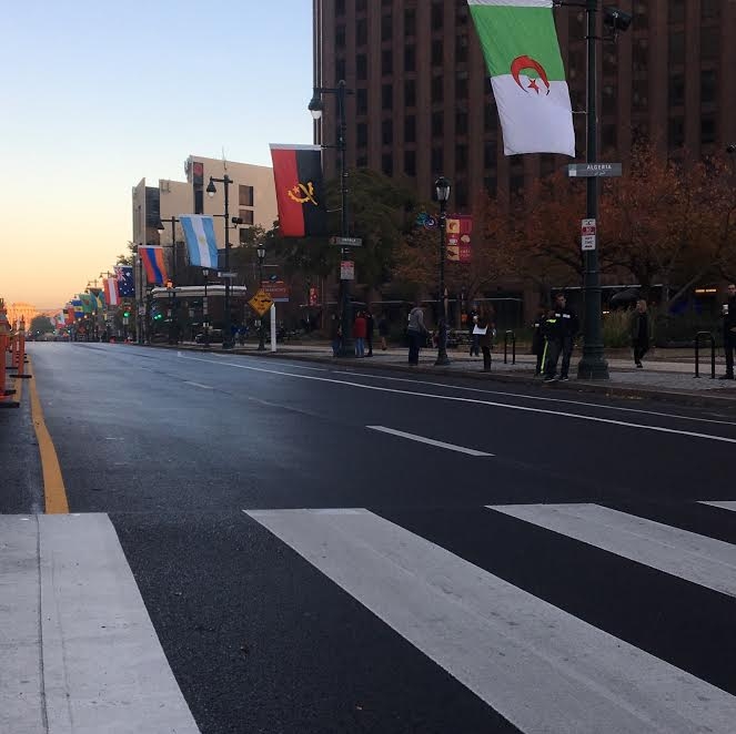 Chrissy stared at an empty street near Love Park (currently under construction), waiting for all the runners!
